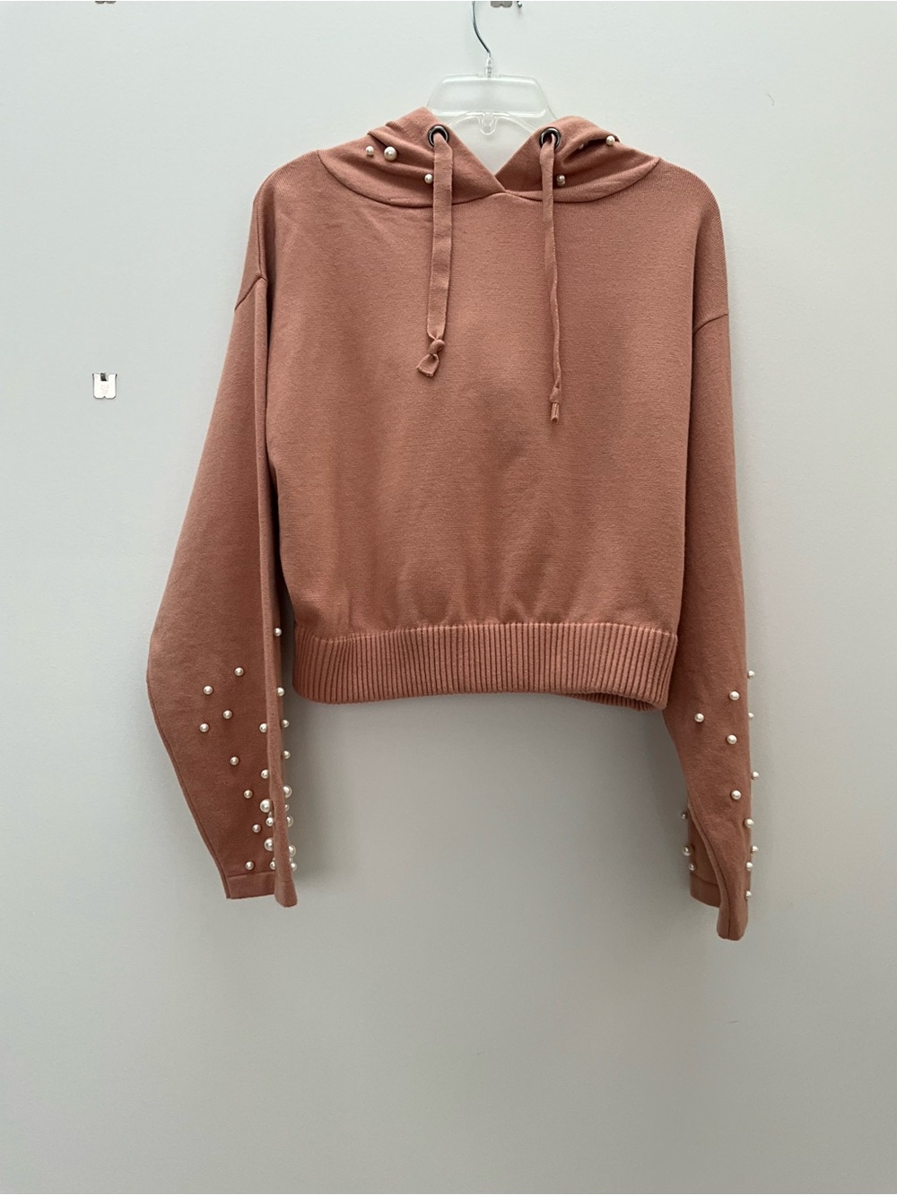 Zara Rose-Mauve Pearl-Embellished Hoodie